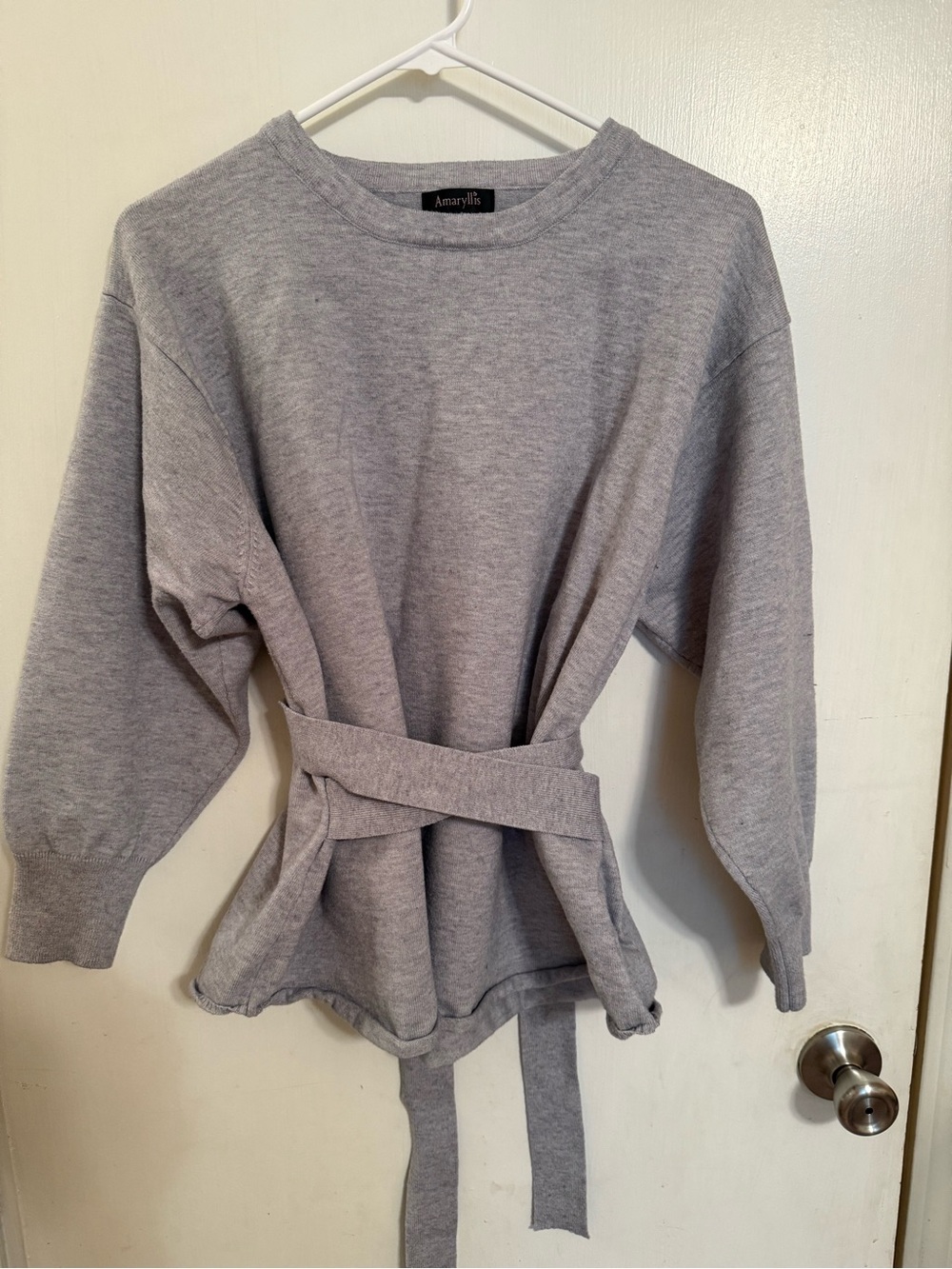 Amaryllis Gray Crewneck Sweatshirt with Waist Tie